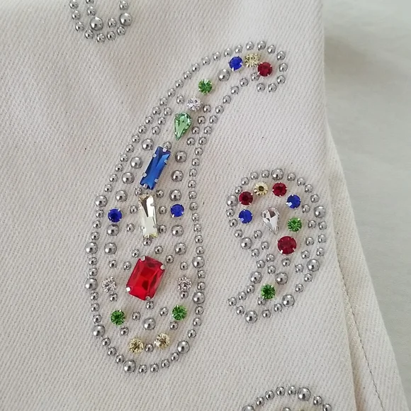 Golden Goose Texas Paisley Embroidery Ivory Straight Raw-Cut Crop Jeans … - Picture 3 of 14